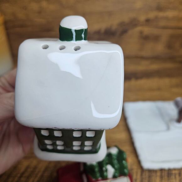 Christmas Holiday Salt Pepper Shaker set with base House Truck and Tree - Picture 8 of 11